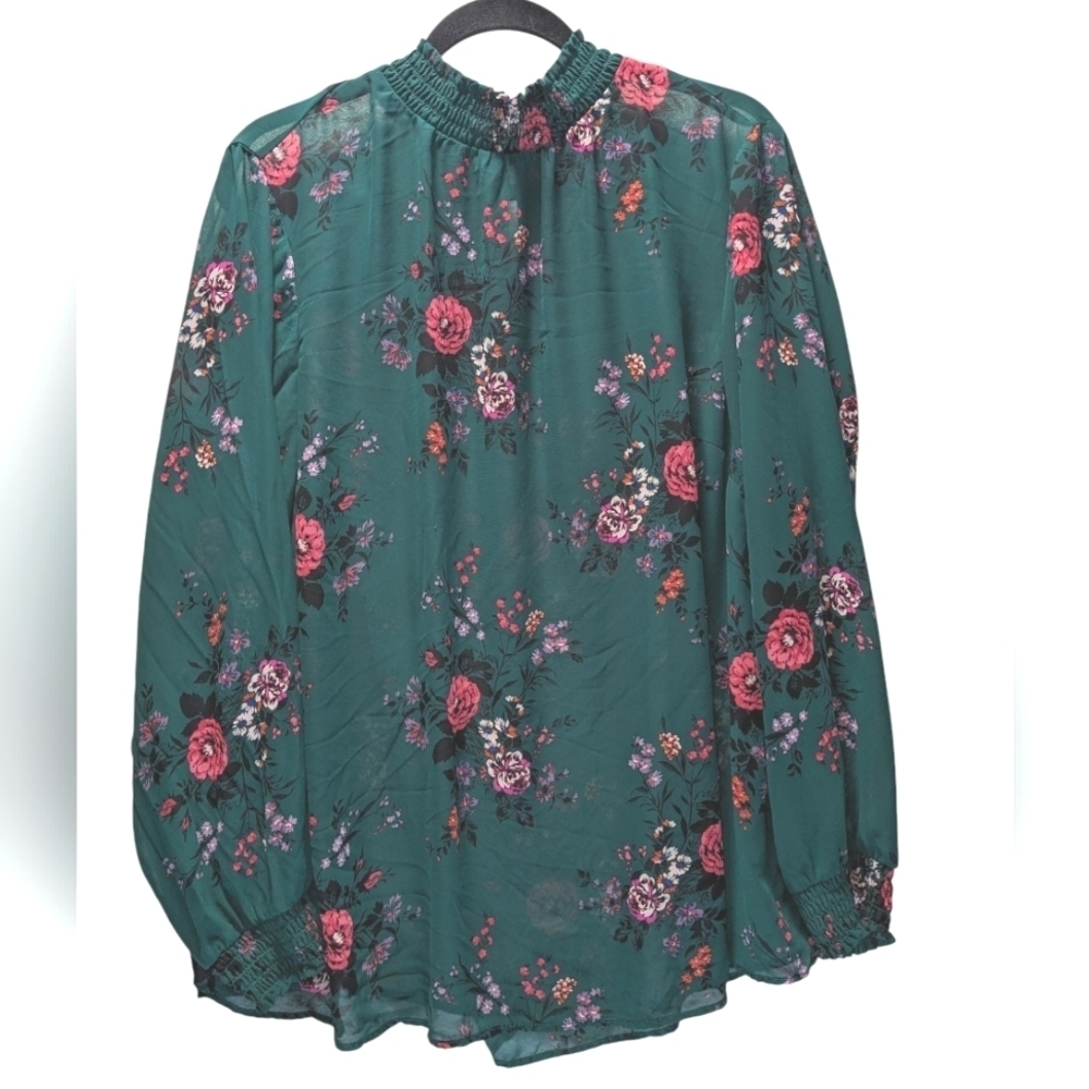 Torrid Green &  Red Ruffled Long Sleeve Smocked Blouse Cottage Core Boho Size 3X